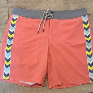 Faherty Coral and Gray Swim Trunks